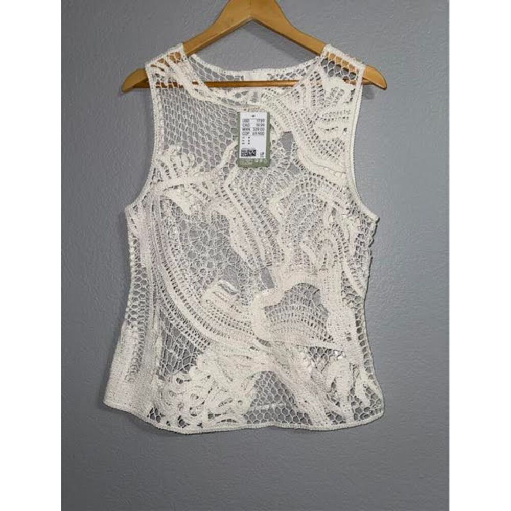 NWT H&M Crochet-Look Knit Top-Medium Boho Festival Coverup Summer Resort Fairy